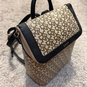 DKNY Tan and Black Logo Backpack
